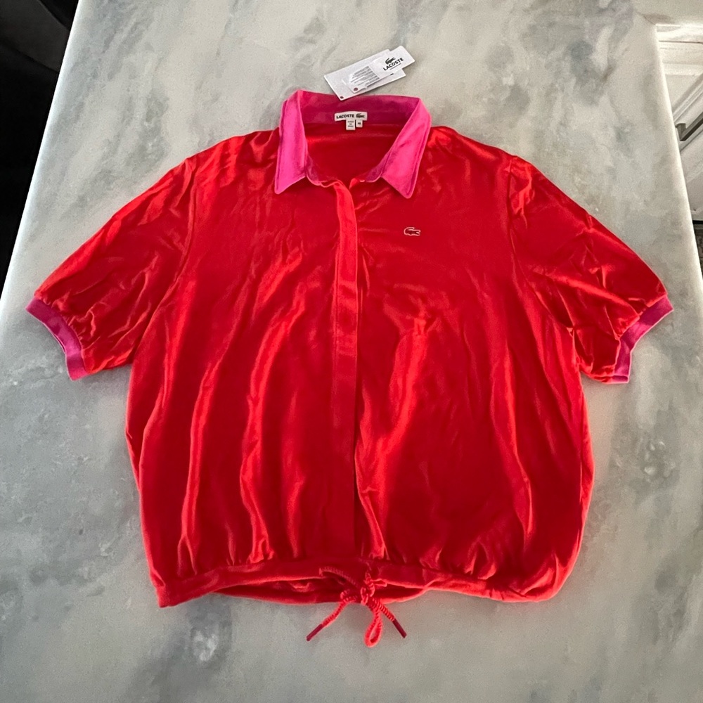 Lacoste Red / Pink Polo Top Drawstring Waist Woman’s Size 12
